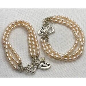 La Trisur Freshwater Pearl 3 Strand Bracelet Lot of (2) - 8'' Toggle Silver Tone